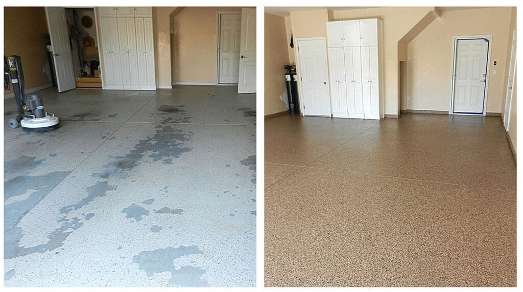 Before and after epoxy flooring transformation